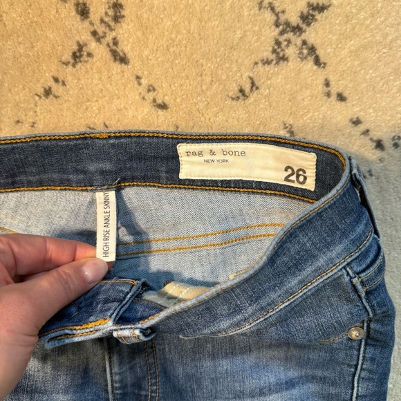 Rag & Bone High Rise Ankle Skinny Jeans | Raw Hem | Medium Wash | Size 26 - Picture 5 of 10